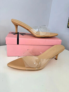 Pointed Toe Clear Mule Heels in Pink NWt